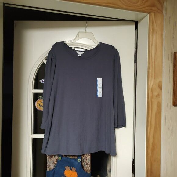 New Time And Tru Gray Puff Sleeve Rib Top 3/4 Sleeve Women's XXXL 22 - Picture 1 of 2